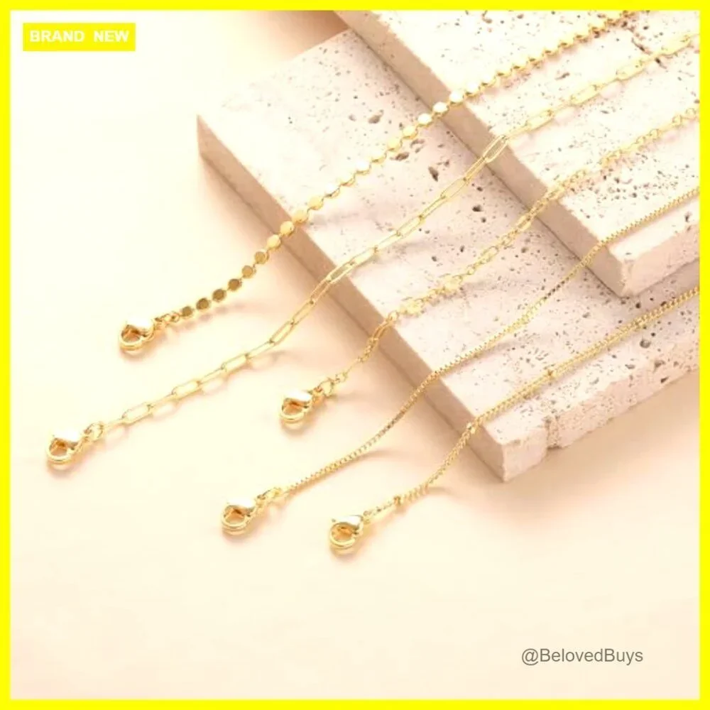14K Gold Plated Dainty Chain Bracelet Set Adjustable Fit